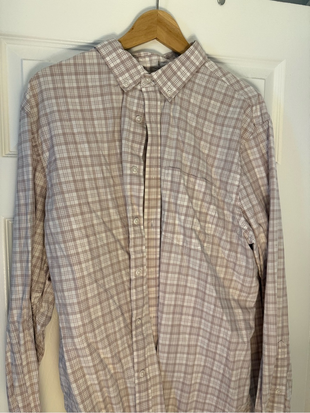 Banana Republic Untucked Fit Button-Down Plaid Shirt in Light Taupe